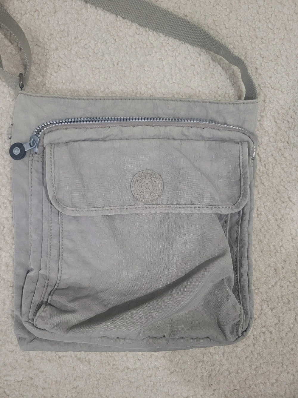 Kipling Light Gray Crossbody Bag with Front Flap Pocket